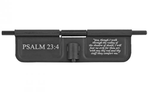 Bastion Psalm 23:4, AR-15 Ejection Port Dust Cover, Black/White Finish, Psalm 23:4 Laser Engraved On Open Side Only, Fits Standard 223/556/6.8/6.5 BASEPDC-BW-PSM234