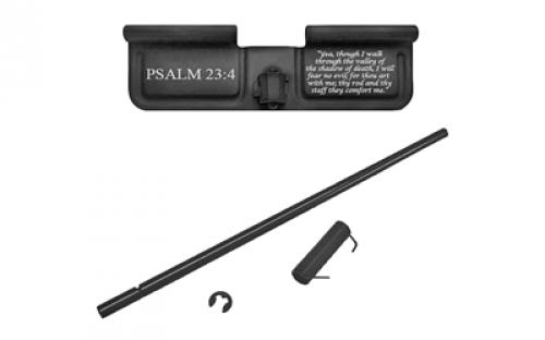 Bastion Psalm 23:4, AR-15 Ejection Port Dust Cover, Black/White Finish, Psalm 23:4 Laser Engraved On Open Side Only, Fits Standard 223/556/6.8/6.5 BASEPDC-BW-PSM234