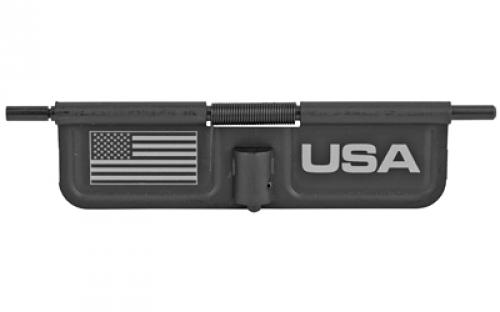 Bastion American Flag, AR-15 Ejection Port Dust Cover, Black/White Finish, American Flag Laser Engraved On Open Side Only, Fits Standard 223/556/6.8/6.5 BASEPDC-BW-USAFLG