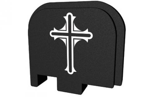 Bastion Slide Back Plate, Cross, Black and White, Fits Glock 43 BASGL-043-BW-CRUCFX