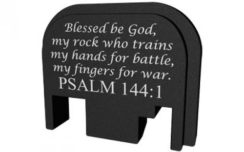 Bastion Slide Back Plate, Psalm 144:1, Black and White, Fits All Glock Except 42 & 43 BASGL-SLD-BW-PSM144