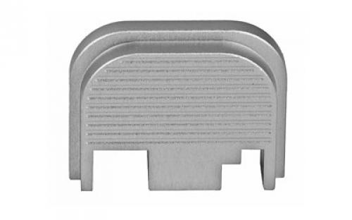 Bastion Slide Back Plate, Ridges, Silver Finish, Fits Glock 17-41 Models Gen 1-4 Only, Does Not Fit G42 or G43, Not Compatible With Gen 5 BASGL-SLD-RDG-SLV