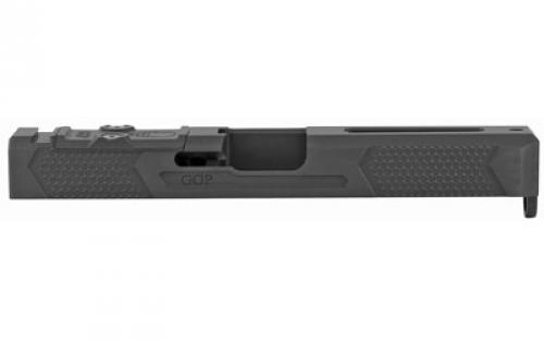 Grey Ghost Precision Stripped Slide, For Glock 17 Gen 3, Dual Optic Cutout Compatible With Leupold DeltaPoint Pro or Trijicon RMR With Supplied Shim Plate (Correct Length Screws Included), Comes With A Custom G10 Cover Plate And Proper Screws For Use Without Optic Installed, Version 4 Slide Pattern, Black Nitride Finish GGP-17-3-OC-V4