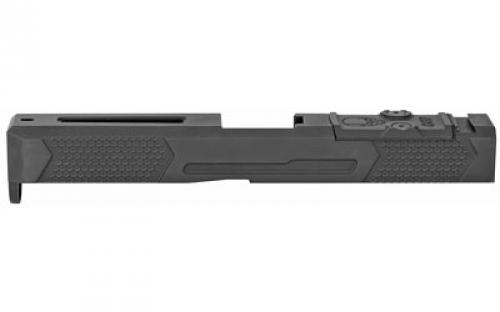 Grey Ghost Precision Stripped Slide, For Glock 17 Gen 4, Dual Optic Cutout Compatible With Leupold DeltaPoint Pro or Trijicon RMR With Supplied Shim Plate (Correct Length Screws Included), Comes With A Custom G10 Cover Plate And Proper Screws For Use Without Optic Installed, Version 4 Slide Pattern, Black Nitride Finish GGP-17-4-OC-V4