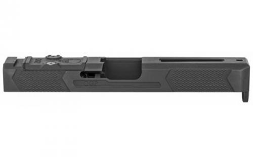 Grey Ghost Precision Stripped Slide, For Glock 17 Gen 4, Dual Optic Cutout Compatible With Leupold DeltaPoint Pro or Trijicon RMR With Supplied Shim Plate (Correct Length Screws Included), Comes With A Custom G10 Cover Plate And Proper Screws For Use Without Optic Installed, Version 4 Slide Pattern, Black Nitride Finish GGP-17-4-OC-V4