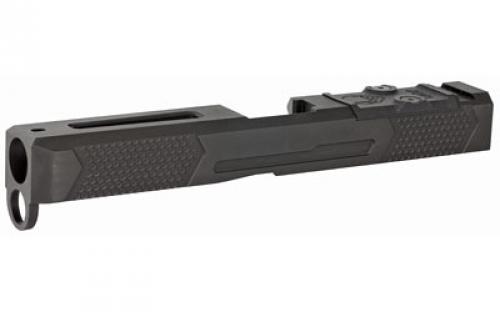 Grey Ghost Precision Stripped Slide, For Glock 17 Gen 4, Dual Optic Cutout Compatible With Leupold DeltaPoint Pro or Trijicon RMR With Supplied Shim Plate (Correct Length Screws Included), Comes With A Custom G10 Cover Plate And Proper Screws For Use Without Optic Installed, Version 4 Slide Pattern, Black Nitride Finish GGP-17-4-OC-V4