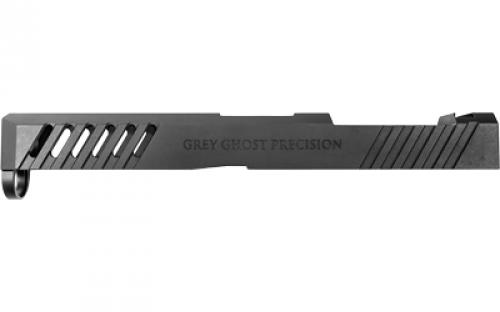Grey Ghost Precision Stripped Slide, For Glock 17 Gen 5, Version 1, Dual Optic Cutout Compatible With Leupold DeltaPoint Pro or Trijicon RMR With Supplied Shim Plate (Correct Length Screws Included), Comes With A Custom G 10 Cover Plate And Proper Screws For Use Without Optic Installed, Version 1 Slide Pattern, Not Compatible w/ Vortex or Aimpoint Optics, Black Nitride Finish GGP-