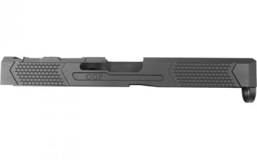 Grey Ghost Precision Stripped Slide, For Glock 17 Gen 5, Version 4, Dual Optic Cutout Compatible With Leupold DeltaPoint Pro or Trijicon RMR With Supplied Shim Plate (Correct Length Screws Included), Comes With A Custom G 10 Cover Plate And Proper Screws For Use Without Optic Installed, Version 4 Slide Pattern, Not Compatible w/ Vortex or Aimpoint Optics, Black Nitride Finish GGP-