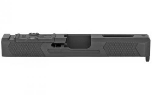 Grey Ghost Precision Glock 19 Gen3 Stripped Slide, Dual Optic Cutout Compatible With Leupold DeltaPoint Pro or Trijicon RMR With Supplied Shim Plate (Correct Length Screws Included), Comes With A Custom G10 Cover Plate And Proper Screws For Use Without Optic Installed, Version 4 Slide Pattern, Black Nitride Finish GGP-19-3-OC-V4