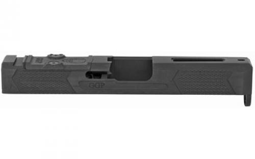 Grey Ghost Precision Stripped Slide, For Glock 19 Gen 4, Dual Optic Cutout Compatible With Leupold DeltaPoint Pro or Trijicon RMR With Supplied Shim Plate (Correct Length Screws Included), Comes With A Custom G10 Cover Plate And Proper Screws For Use Without Optic Installed, Version 4 Slide Pattern, Black Nitride Finish GGP-19-4-OC-V4