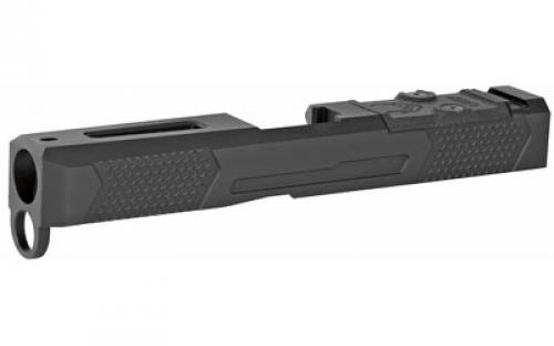 Grey Ghost Precision Stripped Slide, For Glock 19 Gen 4, Dual Optic Cutout Compatible With Leupold DeltaPoint Pro or Trijicon RMR With Supplied Shim Plate (Correct Length Screws Included), Comes With A Custom G10 Cover Plate And Proper Screws For Use Without Optic Installed, Version 4 Slide Pattern, Black Nitride Finish GGP-19-4-OC-V4