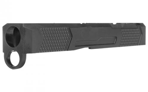 Grey Ghost Precision Stripped Slide, For Glock 19 Gen 5, Version 4, Dual Optic Cutout Compatible With Leupold DeltaPoint Pro or Trijicon RMR With Supplied Shim Plate (Corr ect Length Screws Included), Comes With A Custom G10 Cover Plate And Proper Screws For Use Without Optic Installed, Version 4 Slide Pattern, Not Compatible w/ Vortex or Aimpoint Optics, Black Nitride  Finish GGP