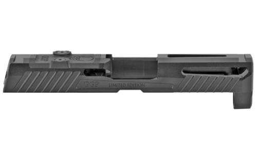 Grey Ghost Precision Stripped Slide, For Sig P320 Compact, Dual Optic Cutout Compatible With Leupold DeltaPoint Pro, Trijicon RMR, Or Sig Romeo1 With Supplied Shim Plate (Correct Length screws Included), Comes With A Custom G10 Cover Plate And Proper Screws For Use Without Optic Installed, Version 1 Slide Pattern, Black DLC Finish GGP320-C-BLK-1