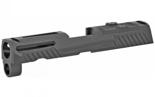 Grey Ghost Precision Stripped Slide, For Sig P320 Compact, Dual Optic Cutout Compatible With Leupold DeltaPoint Pro, Trijicon RMR, Or Sig Romeo1 With Supplied Shim Plate (Correct Length screws Included), Comes With A Custom G10 Cover Plate And Proper Screws For Use Without Optic Installed, Version 1 Slide Pattern, Black DLC Finish GGP320-C-BLK-1