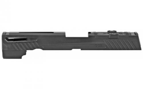 Grey Ghost Precision Stripped Slide, For Sig P320 Full Size, Dual Optic Cutout Compatible With Leupold DeltaPoint Pro, Trijicon RMR, Or Sig Romeo1 With Supplied Shim Plate (Correct Length screws Included), Comes With A Custom G10 Cover Plate And Proper Screws For Use Without Optic Installed, Version 1 Slide Pattern, Black DLC Finish GGP320-F-BLK-1