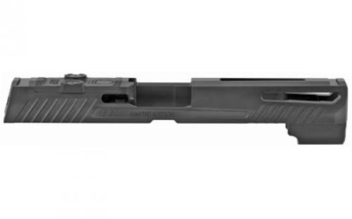 Grey Ghost Precision Stripped Slide, For Sig P320 Full Size, Dual Optic Cutout Compatible With Leupold DeltaPoint Pro, Trijicon RMR, Or Sig Romeo1 With Supplied Shim Plate (Correct Length screws Included), Comes With A Custom G10 Cover Plate And Proper Screws For Use Without Optic Installed, Version 1 Slide Pattern, Black DLC Finish GGP320-F-BLK-1