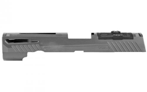 Grey Ghost Precision Stripped Slide, For Sig P320 Full Size, Dual Optic Cutout Compatible With Leupold DeltaPoint Pro, Trijicon RMR, Or Sig Romeo1 With Supplied Shim Plate (Correct Length screws Included), Comes With A Custom G10 Cover Plate And Proper Screws For Use Without Optic Installed, Version 1 Slide Pattern, Grey DLC Finish GGP320-F-GRY-1