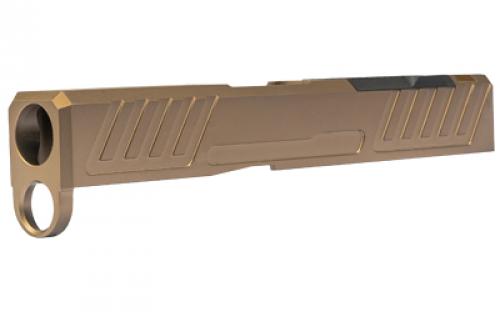 Grey Ghost Precision Stripped Slide, For Glock 43/43X, Version 1, Optic Cutout Compatible With Shield RMS-C With Correct Length Screws Included, No Mounting Plate Needed, Cover Plate Included, Version 1 Slide Pattern, Flat Dark Earth Cerakote GGP-SPG43-V1-FDE