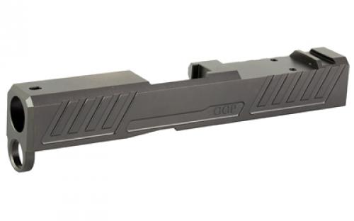 Grey Ghost Precision Stripped Slide, For Glock 43/43X, Version 1 Slide Pattern, Optic Cutout Compatible with Shield RMS-C with Correct Length Screws Included, No Mounting Plate Needed, Cover Plate Included, Grey DLC (Diamond-Like Coating) GGP-SPG43-V1-GRY