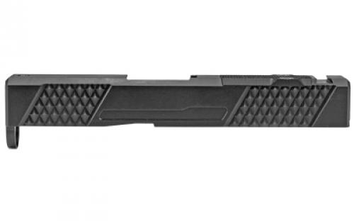 Grey Ghost Precision Stripped Slide, For Glock 43/43X, Version 2, Optic Cutout Compatible With Shield RMS-C With Correct Length Screws Included, No Mounting Plate Needed, Cover Plate Included, Version 2 Slide Pattern, DLC Finish, Black GGP-SPG43-V2-BLK