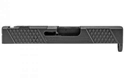 Grey Ghost Precision Stripped Slide, For Glock 43/43X, Version 2, Optic Cutout Compatible With Shield RMS-C With Correct Length Screws Included, No Mounting Plate Needed, Cover Plate Included, Version 2 Slide Pattern, DLC Finish, Black GGP-SPG43-V2-BLK