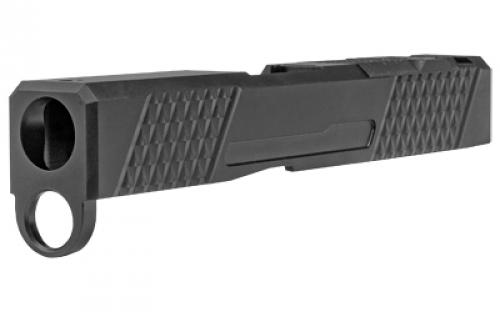 Grey Ghost Precision Stripped Slide, For Glock 43/43X, Version 2, Optic Cutout Compatible With Shield RMS-C With Correct Length Screws Included, No Mounting Plate Needed, Cover Plate Included, Version 2 Slide Pattern, DLC Finish, Black GGP-SPG43-V2-BLK