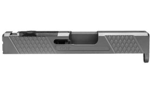 Grey Ghost Precision Stripped Slide, For Glock 43/43X, Version 2, Optic Cutout Compatible With Shield RMS-C With Correct Length Screws Included, No Mounting Plate Needed, Cover Plate Included, Version 2 Slide Pattern, DLC Finish, Gray GGP-SPG43-V2-GRY