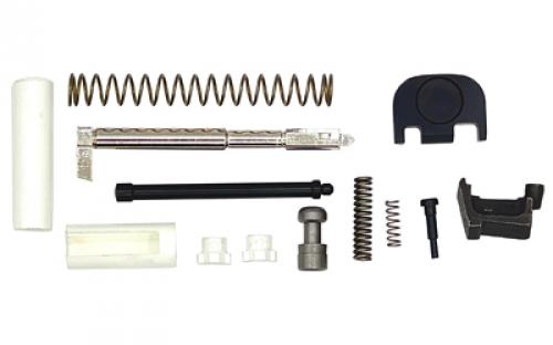 LBE Unlimited Completion Kit, For GLOCK 17, 19, 26 & 34, Includes Channel Liner, Spacer Sleeve, Safety Plunger, Safety Plunger Spring, Striker Spring, Striker, Extractor Depressor Plunger Spring, Extractor Depressor Plunger, Extractor, Spring Loaded Bearing, Spring Cups, and Cover Plate GLKCPKT