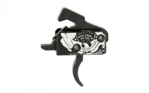 Rise Armament Super Sporting Trigger, Live Free or Die, Curved Trigger, Anodized Finish, Black and White, Includes Anti-Walk Pins RA-140-LFOD-AWP