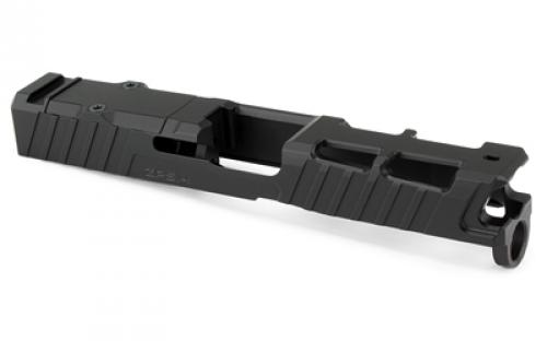 Zaffiri Precision ZPS.4, Optics Ready Stripped Slide, RMR Footprint, Lightening Cuts, Cerakote Finish, Armor Black, For Glock 19 Gen 5, Includes Black Anodized Optics Plate Cover and Screws ZPS.4.19.G5.BLK