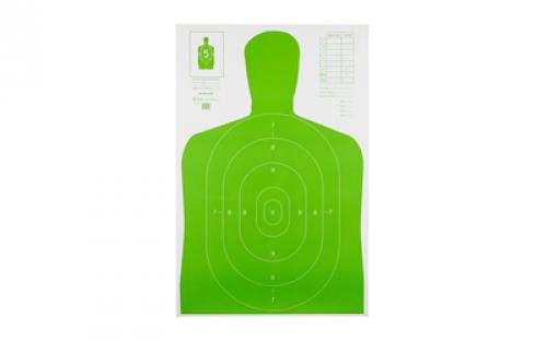 Action Target B-27E High Visibility Target, Fluorescent Green, Silhouette Cut Off Below Ring 7, 23x35, 100 Per Box B-27E-LGR-100