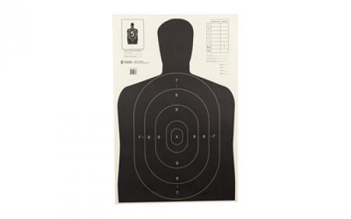 Action Target B-27E Economy Target, Black Silhouette Cut Off Below Ring 7, 23x35, 100 Per Box B-27EBLACK-100