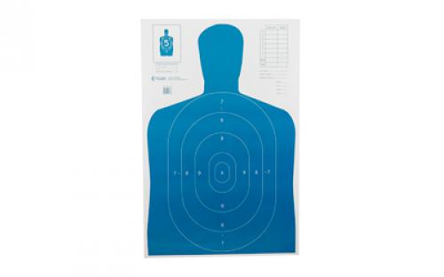 Action Target B-27E Economy Target, Blue Silhouette Cut Off Below Ring 7, 23x35, 100 Per Box B-27EBLUE-100
