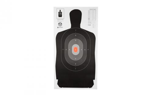 Action Target B-27 North Carolina Criminal Justice Academy Target, Shaded Scoring Rings Starting Outside And Going Dark To Light With A Bright Orange Center, 24x45, 100 Per Box B-27NCJA-100