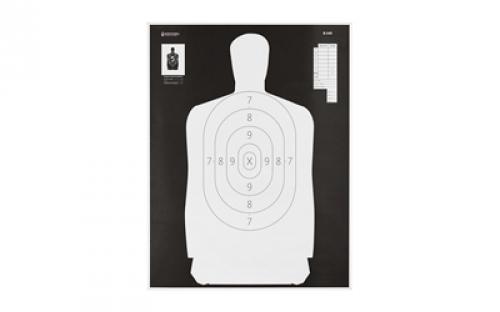 Action Target B-34R Reverse Qualification Target, 25 Yard Reduction Of B-27, Ivory Police Silhouette With Black Background, 17.5x23, 100 Per Box B-34R-100