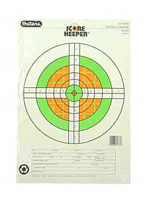 Champion Traps & Targets Fluorescent Orange/Green Bullseye Scorekeeper Target, 25 Yard Pistol Slow Fire, 12 Pack 45760