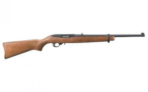 Ruger 10/22 Carbine, Semi-automatic Rifle, 22 LR, 18.5 Barrel, Satin Black Finish, Alloy Steel, Hardwood Stock, Adjustable Rear and Gold Bead Front Sight, 10 Rounds, 1 Magazine 01103