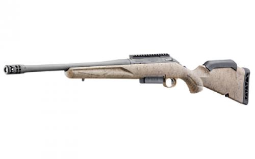 Ruger American Rifle Ranch, Generataion II, Bolt Action Rifle, 450 Bushmaster, 16.4" Barrel, 1:9.5 Twist, Threaded 5/8x24, Muzzle Brake, Cerakote Finish, Cobalt, Flat Dark Earth Splatter Synthetic Stock, Manual Safety, Picatinny Rail, 3 Rounds, 1 Magazine 46922