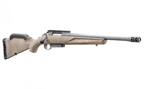 Ruger American Rifle Ranch, Generataion II, Bolt Action Rifle, 450 Bushmaster, 16.4" Barrel, 1:9.5 Twist, Threaded 5/8x24, Muzzle Brake, Cerakote Finish, Cobalt, Flat Dark Earth Splatter Synthetic Stock, Manual Safety, Picatinny Rail, 3 Rounds, 1 Magazine 46922