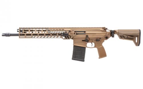Sig Sauer MCX Spear, Semi-automatic AR, 762NATO, 16 Threaded Barrel, SLX/SLH QD Flash Hider, Anodized Finish, Coyote, M-LOK Handguard, Ambidextrous Bolt Catch/Release, Rear and Side Charging Handle, 2 Position Adjustable Gas Valve, 6 Position Push-Button Folding/Collapsing Stock, 20 Rounds, 1 Magazine RSPEAR-762-16B