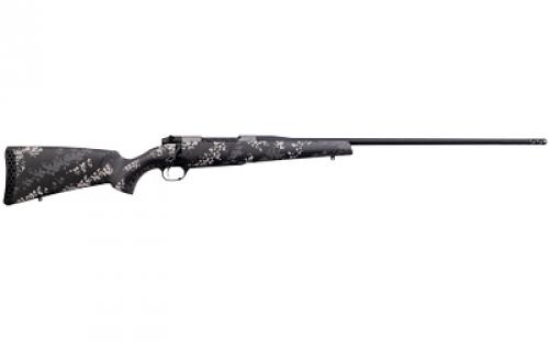 Weatherby Mark V, Backcountry 2.0 Ti, Bolt Action Rifle, 308 Winchester, 22" Fluted Titanium Barrel, Threaded 1/2x28, #1 Contour, Cerakoted Finish, Graphite Black, Grey and White Sponge Accents, Exposed Carbon Fiber Stock, Muzzle Brake, 4 Rounds, Right Hand MBT20N308NR4B