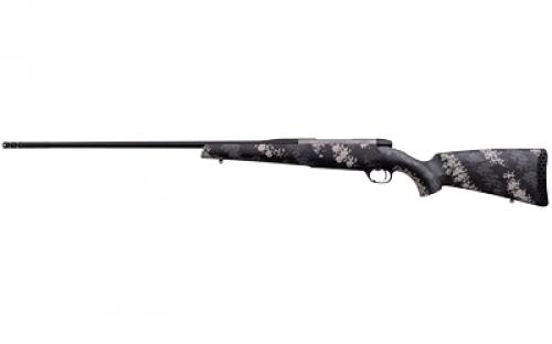 Weatherby Mark V, Backcountry 2.0 Ti, Bolt Action Rifle, 6.5 Weatherby RPM, 24 Fluted Titanium Barrel, Threaded 1/2x28, #2 Contour, Cerakoted Finish, Graphite Black, Grey and White Sponge Accents, Exposed Carbon Fiber Stock, Muzzle Brake, 4 Rounds, Right Hand MBT20N65RWR6B