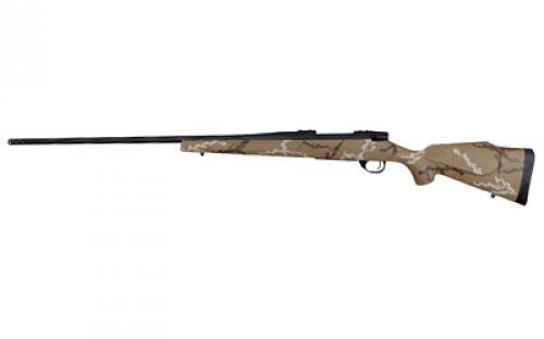 Weatherby Vanguard Outfitter, Bolt Action Rifle, 6.5 PRC, 24 Spiral Fluted #2 Contour Barrel, Threaded 1/2-28, 1:8 Twist, Cerakote Finish, Graphite Black, Weatherby Monte Carlo Stock, Brown and White Hand Sponge Paint, Two Stage Adjustable Trigger, Accubrake ST Muzzle Brake, 3 Rounds VHH65PPR6B