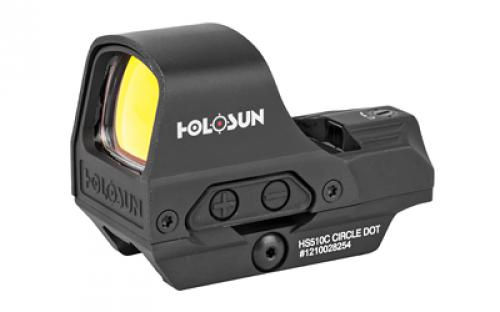 Holosun Technologies Open Reflex, 2MOA Dot or 2MOA Dot with 65MOA Circle, Solar with Internal Battery, Quick Release Mount, AR Riser, Protective Hood, Black Finish HS510C