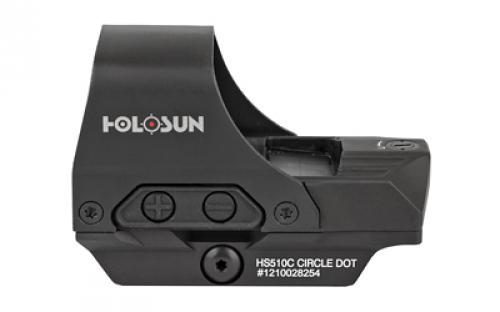 Holosun Technologies Open Reflex, 2MOA Dot or 2MOA Dot with 65MOA Circle, Solar with Internal Battery, Quick Release Mount, AR Riser, Protective Hood, Black Finish HS510C