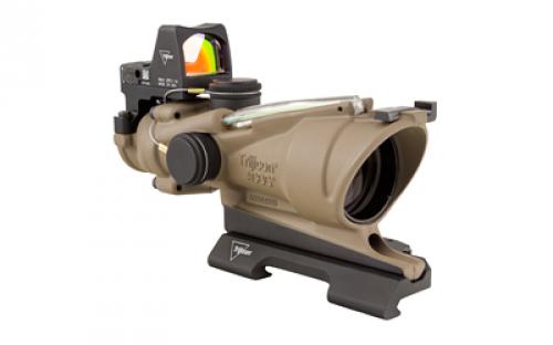 Trijicon ACOG ECOS, 4X32mm Dual Illuminated Green Crosshair 5.56 Reticle, Backup Iron Sights, Quick Release Mount, LED 3.25 MOA Red Dot RMR Type 2, Cerakote Flat Dark Earth Finish TA31-D-100554