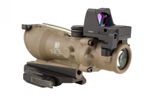 Trijicon ACOG ECOS, 4X32mm Dual Illuminated Green Crosshair 5.56 Reticle, Backup Iron Sights, Quick Release Mount, LED 3.25 MOA Red Dot RMR Type 2, Cerakote Flat Dark Earth Finish TA31-D-100554