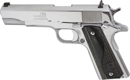 IVER JOHNSON 1911A1 .45ACP 5 FS 8RD CHROME BLACK WOOD GRIPS
