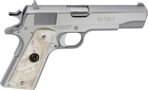 IVER JOHNSON 1911A1 .45ACP 5 FS 8RD CHROME WHITE PEARL GRIP